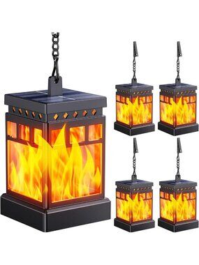 4PCS Waterproof Solar Lanterns - Flickering Flame Hanging Lights for Outdoor